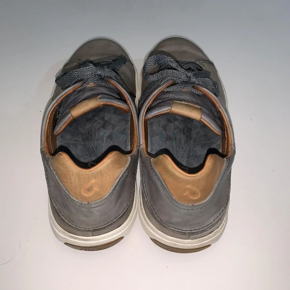 OluKai Lae'ahi Li 'Ili Shoes Mens Size 10.5 Gray Leather Lace Up Casual Sneakers